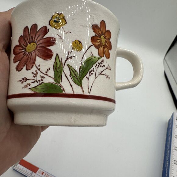 Lunastone Korea 1527 Fiesta Tea Cups Creamer Hand Painted Forest Flowers Lot 3 - Picture 7 of 15